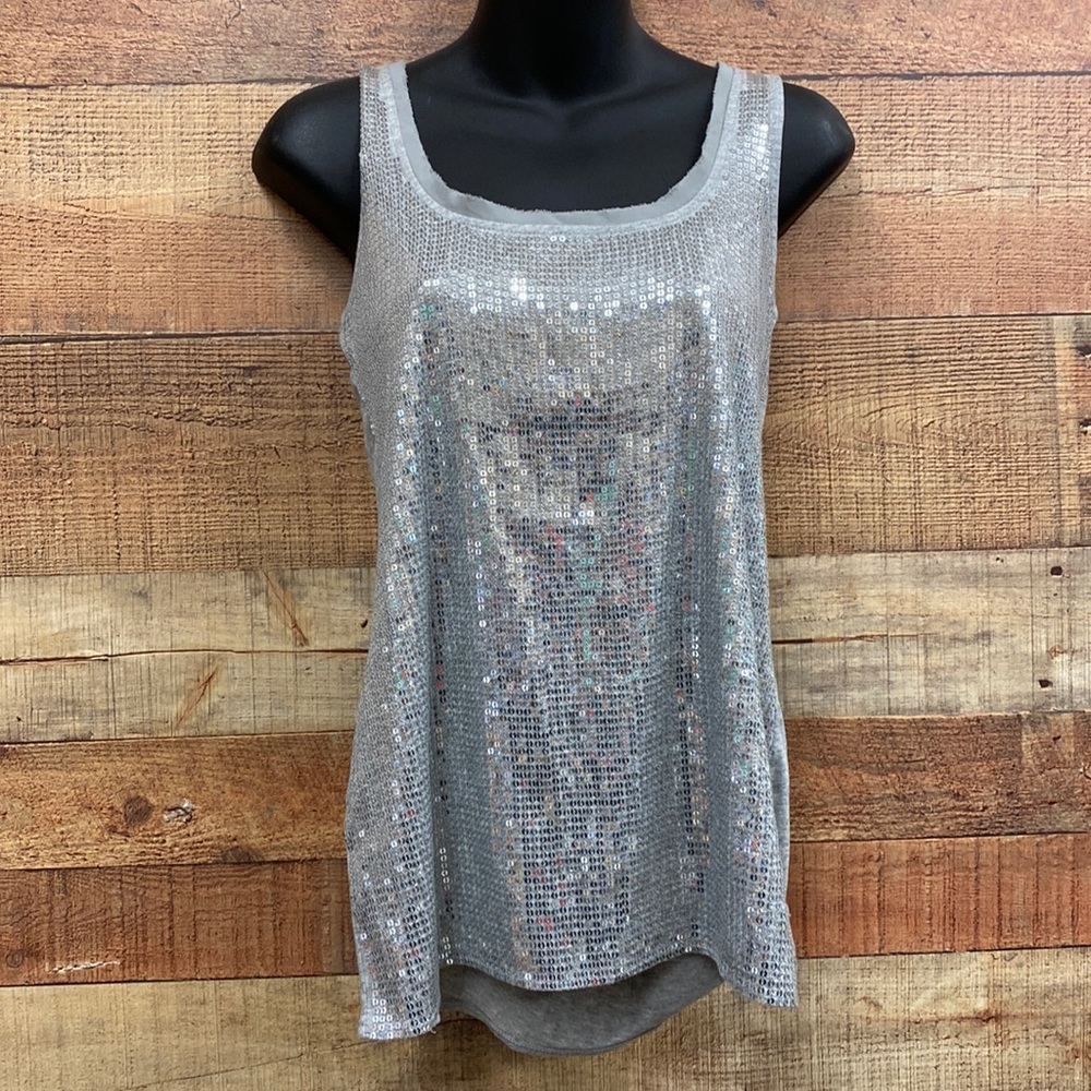 White House Black Market Silver Sequin Tank